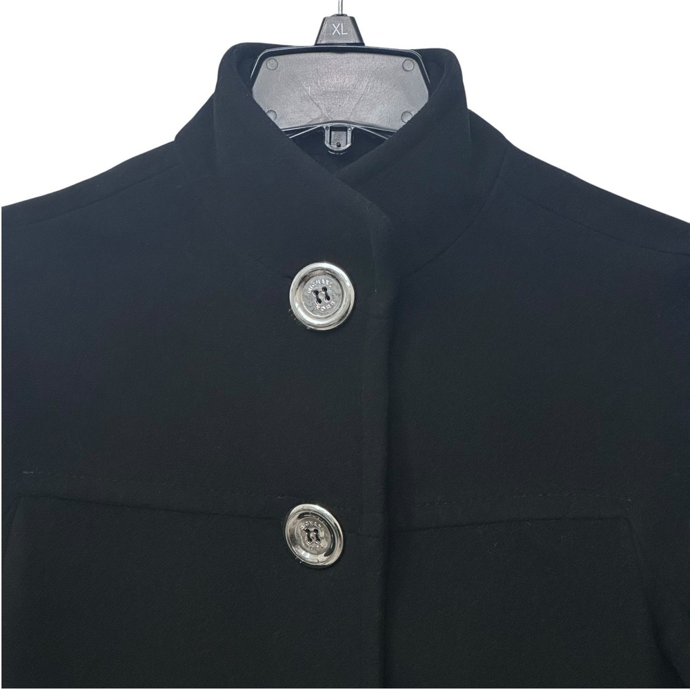 Michael Kors Women's Lambswool Black Pea Coat Pockets Size 10 Stand Collar Lined - Picture 2 of 10